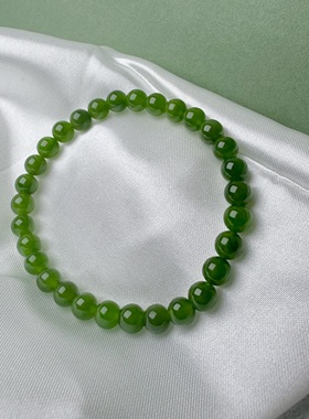F813和田玉碧玉阳绿粉绿无黑点冰透温润手链手串圆珠6mm+珍品证书