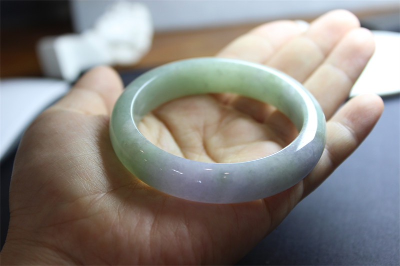 ZZ18翡翠手镯圈口52.5镯子A货冰糯圆镯绿紫春带彩福镯特惠特色证