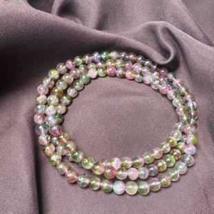 G317碧玺圆珠佛珠多圈手串项链两用西瓜双色红绿4,.8mm珠链53厘米