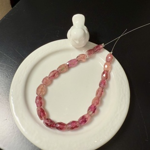 G616碧玺刻面切角桶珠宝石手链彩宝送礼粉红天然柱形闪耀散珠公主