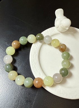 F523和田玉手链手串圆珠10mm大颗气质糖系糖豆珠串孤品天然证书