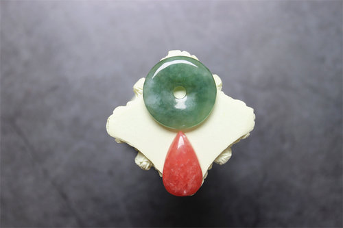V3红纹石戒面翡翠平安扣一对特惠设计红绿宝石天然爱丽丝珠宝店