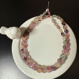 H39碧玺巴西光滑椭圆西瓜双色复色可爱散珠DIY项链 精品现货