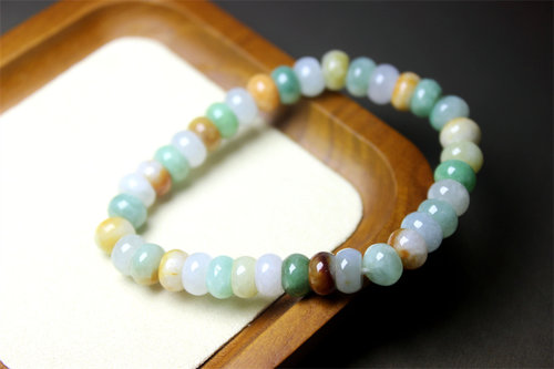 翡翠 车轮珠算盘珠  手串  珠串 手链 8毫米天然彩色多色证书OO22