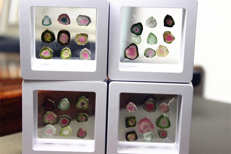 UU1碧玺原石西瓜三色包心无孔设计DIY宝石9颗裸石块状小精品