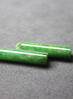 翡翠老翠绿色柱子柱形一对韵味耳环吊坠爱丽丝珠宝店老玉证书GG20