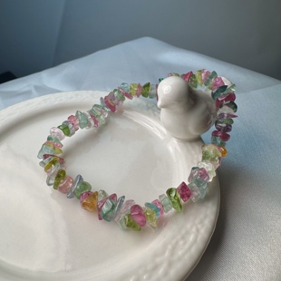 G36果冻碧玺彩虹色随形碎块碎石碧玺不规则手链 配石配珠散珠证书