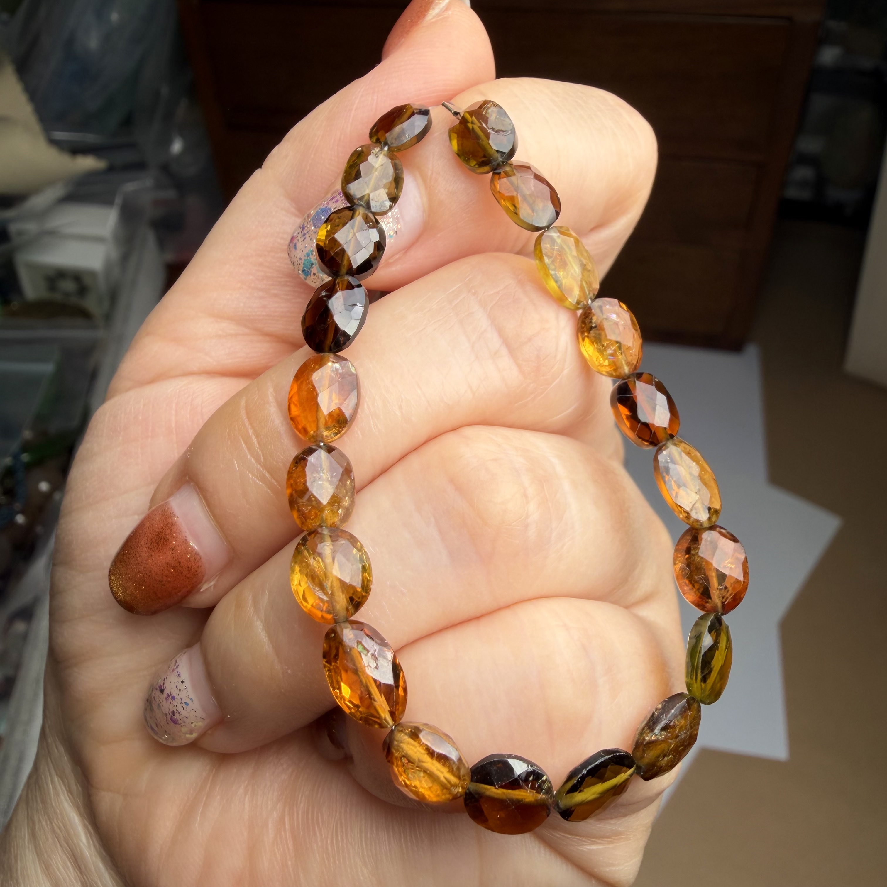 J29碧玺天然椭圆刻面切角配珠金色蜜色琥珀色品质高漂亮宝石珠宝