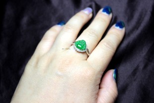 翡翠佛公戒指满绿满色冰种18K白金钻石证书15.5圈口福利礼物正绿