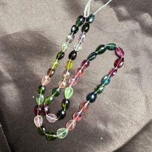 H719碧玺玻璃体水滴刻面切面项链散珠老矿老料中穿蓝绿粉黄顺丰