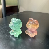 H613萤石天然漂亮小熊一对金紫色绿色有趣宝石把件水晶摆件证书