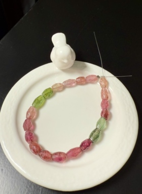 G617碧玺刻面切角桶珠宝石手链彩宝礼物玻璃体天然柱形闪耀粉绿