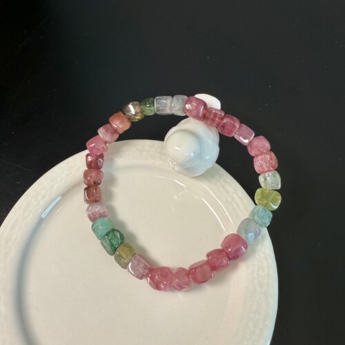 G97碧玺疙瘩块彩虹老坑料猫眼方块珠奶油体手链手串礼物证书