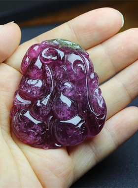 ZZ2碧玺手把件大件手工雕刻紫色粉紫男士女生高端礼物挂件吊坠牌