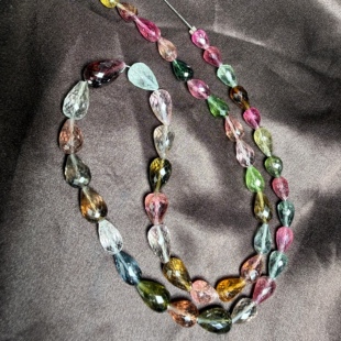 I216项链散珠碧玺锥形圆锥珠刻面切角闪亮奢华低调大颗高端彩虹