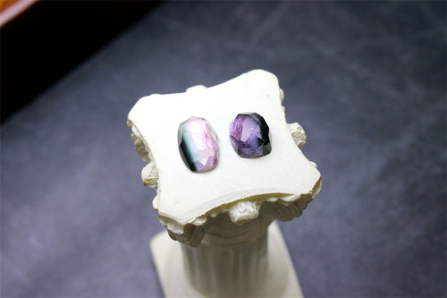 AA1碧玺戒面长方形和椭圆形无孔设计DIY宝石一对紫蓝绿三色天然