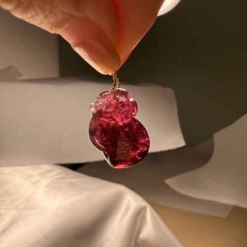 G56红碧玺Ruby红吊坠孔稀有宝石坠子鼠钱数钱生肖数如意卢比来色