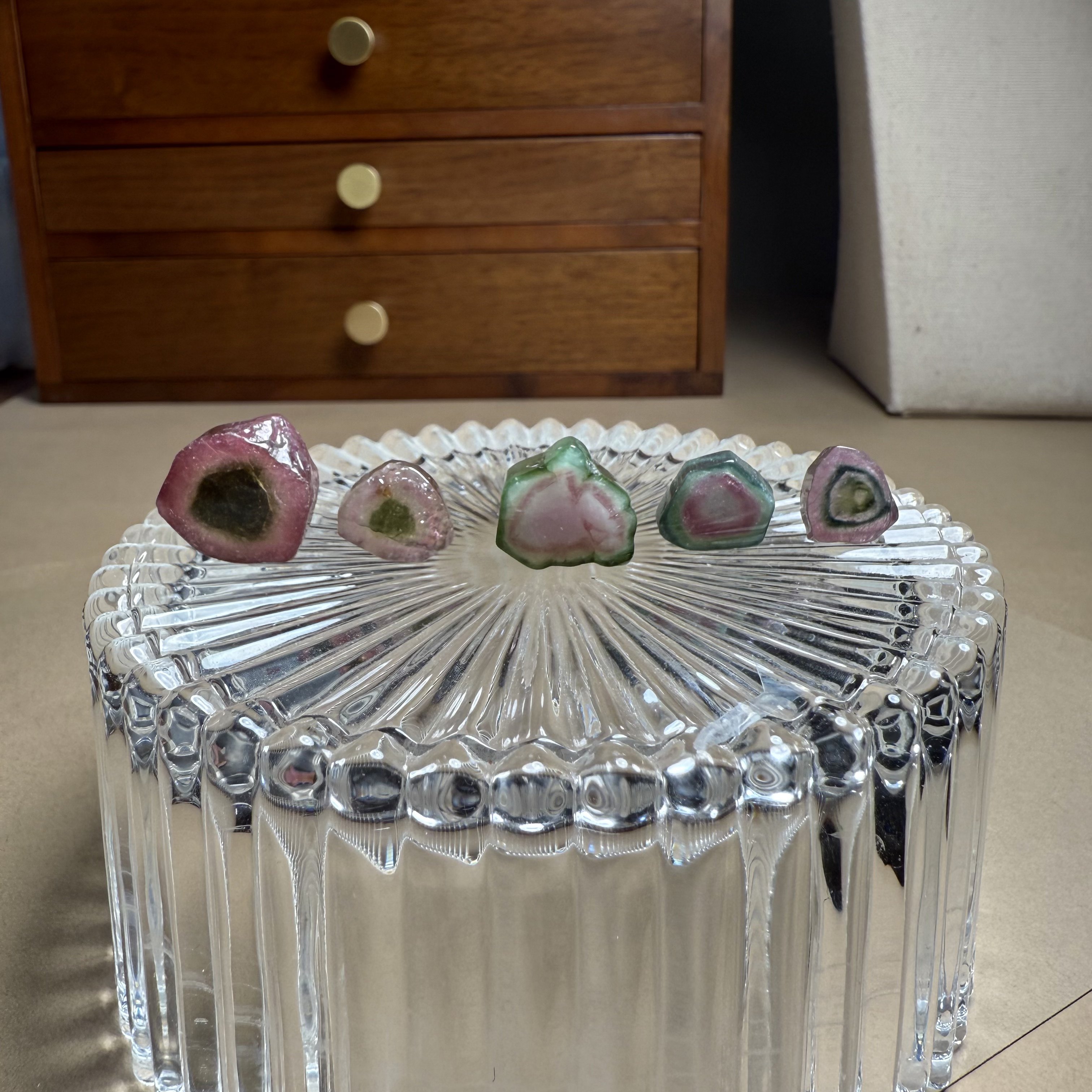 H220碧玺原石西瓜双色无孔宝石5颗厚块裸石块状DIY镶嵌原料天然