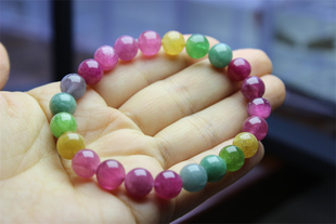 LL2碧玺圆珠正圆珠手串8.3MM彩虹品质手链精品糖豆红粉黄蓝绿紫