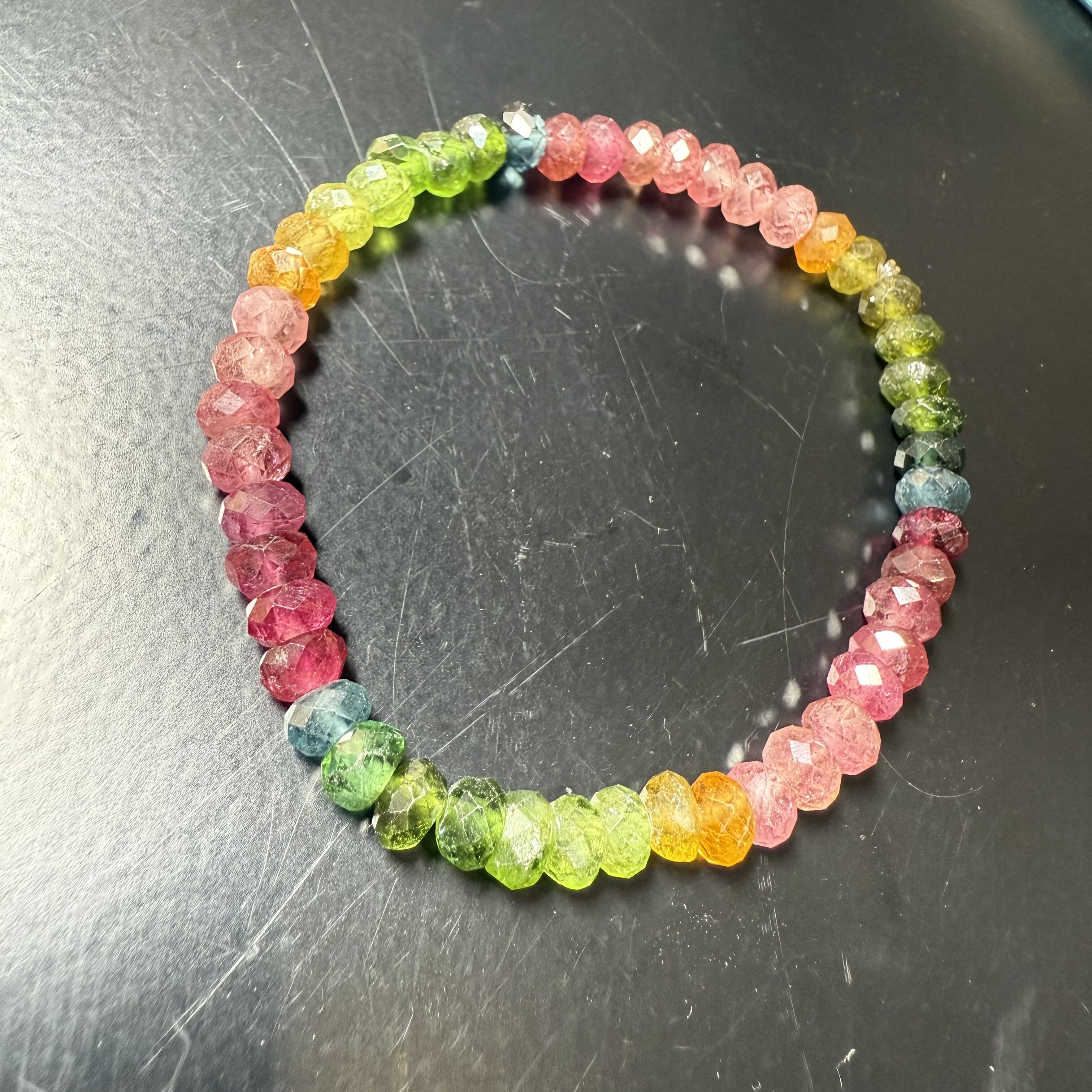 H915碧玺 巴西彩虹刻面切面切角车轮珠算盘珠手链手串5.8mm证书