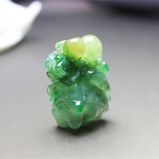 F15翡翠挂件吊坠绿色黄翡大件挂坠男女莲藕荷花金珠辣绿证书意境