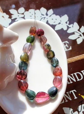 P9碧玺 散珠 裸石 手链 橙色 橘色 复色 扁片 扁珠 DIY 旺夫现货