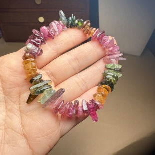 H910碧玺彩虹色随形碎块碎石碧玺不规则手链秋冬宝石天然证书