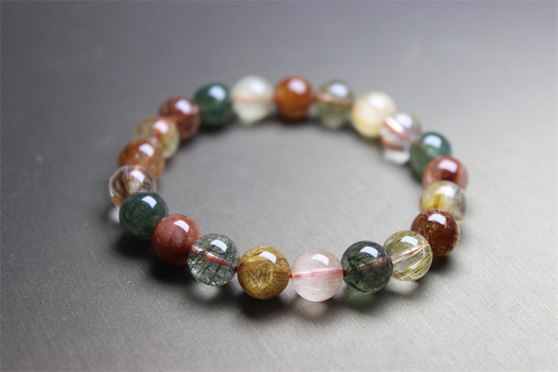 a69超值孤品幽灵四季彩色幽灵宝石天然发晶手链手串礼物9mm