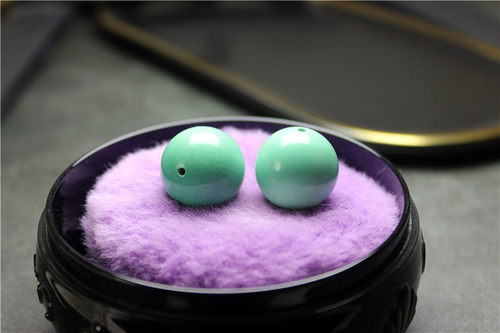 WW9绿松石 圆珠 正圆 配珠  瓷松 高瓷 一对 20.5mm证书天然