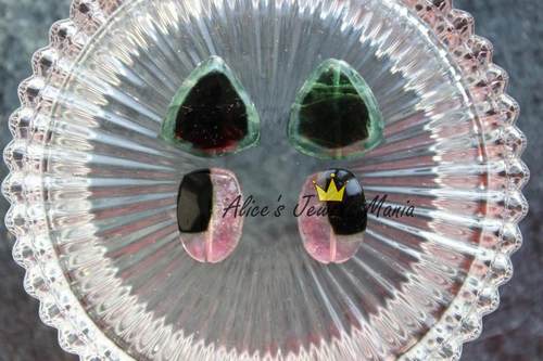 L7宝石 耳环 设计 奢华 大颗 三角 双色 包心 高端DIY 四颗现货