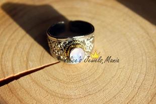 V12戒指月光石银镶活口全手工天然进口花纹奢华男女均可佩戴现货