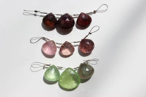 LL10碧玺大颗天然水滴心形刻面高端配珠吊坠豪华厚实三组三颗