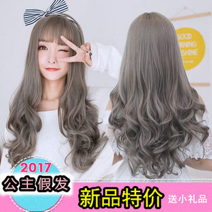 奶奶灰假发女长卷发空气刘海韩国圆脸大波浪自然逼真梨花头全发套