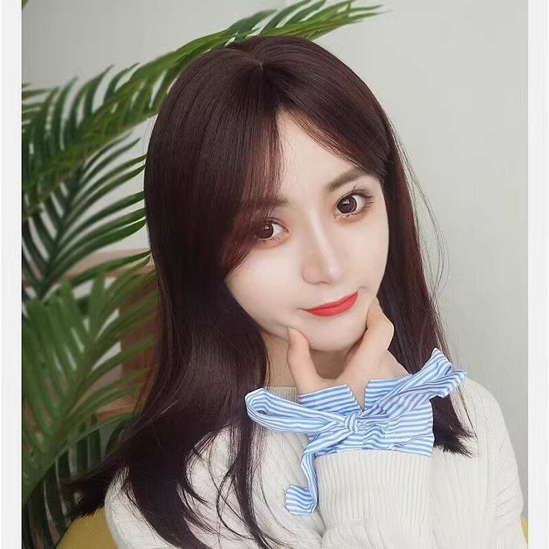 假发女八字刘海中长发中分圆脸全头套式仿真气质自然蓬松锁骨发