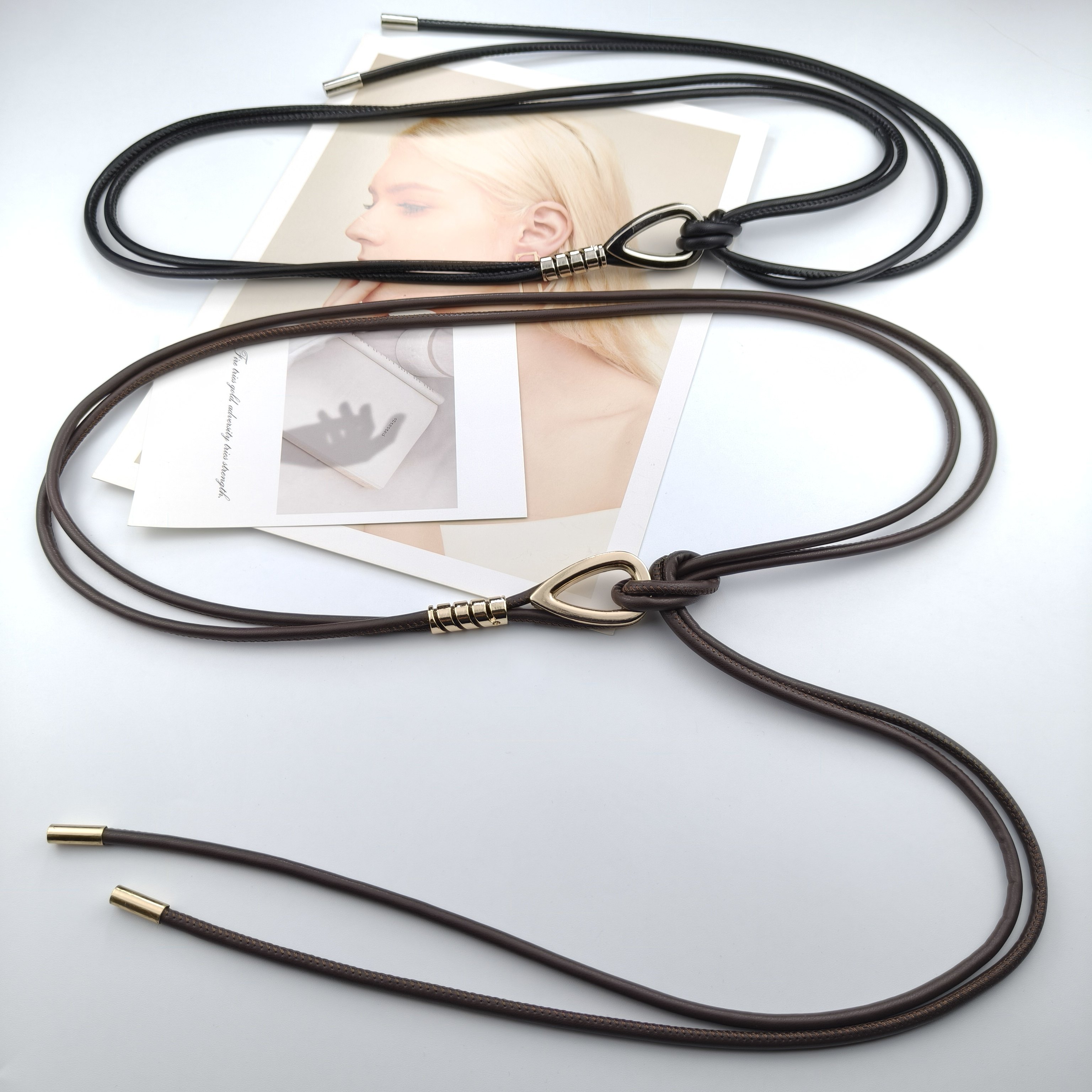 复古风皮绳细腰带女百搭长款打结腰链配裙子大衣外套收腰时尚皮带