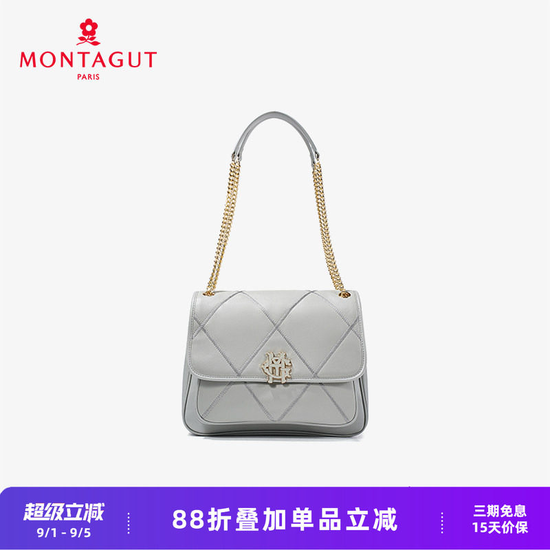 梦特娇女包春夏简约轻奢羊皮菱格链条邮差包通勤约会单肩斜挎包