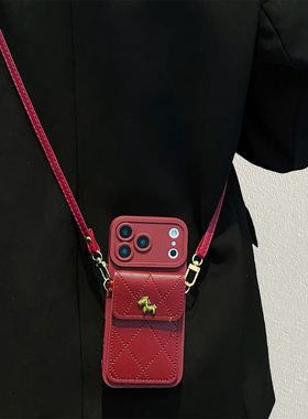 菱格金色小马卡包适用华为pura70pro+手机壳pura80斜跨mate70/60pro挂绳mate80pro女nova151413创意p60保护壳