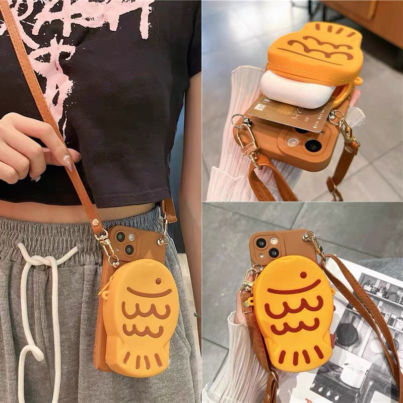 可爱鱼零钱包适用vivox90s手机壳x80x70pro新款x60女s17s16s15防摔y77斜跨y78全包y52s12保护套y76s卡通y30z3