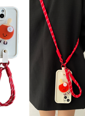 爆款ins韩可爱乒乓球支架手拎适用于苹果1516pro手机壳IPhone1417promax斜跨背带绳1213软壳11小众XS新款网红