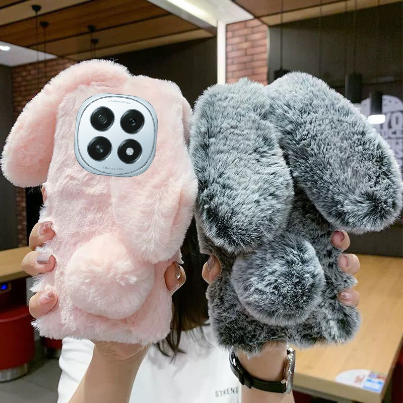 秋冬毛绒兔子OPPOA5手机壳5G防摔PKQ110全包边软壳OPPOA5 5G毛茸茸保护套可爱新款a5 5g超好看网红立体毛绒壳