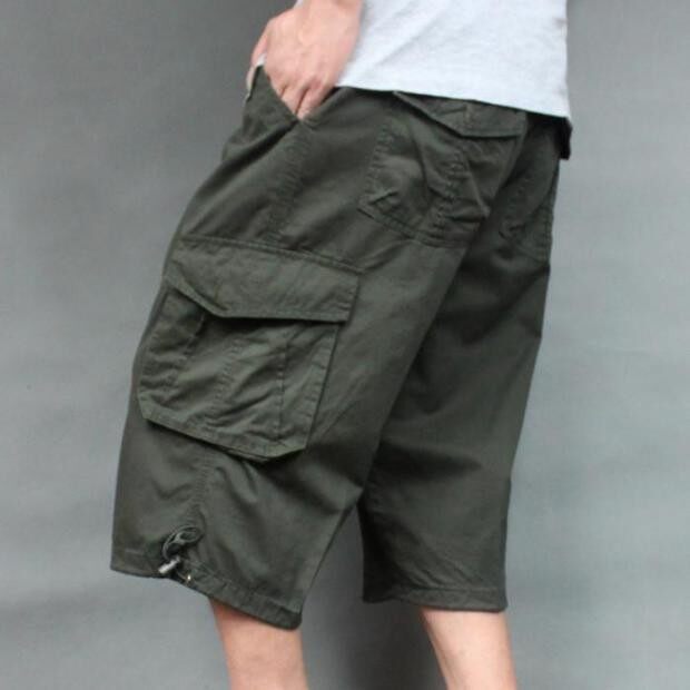 夏季男装加肥加大码休闲七分裤纯棉胖子户外宽松工装中裤肥佬短裤