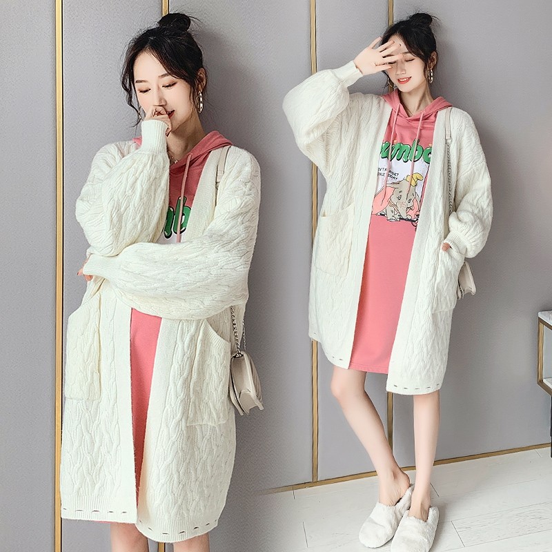 孕妇套装秋冬款连衣裙外穿时尚卫衣宽松上衣针织衫外套潮妈两件套