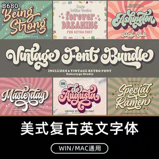 复古美式衬线英文字体包下载ps/procreate创意设计文字素材B680