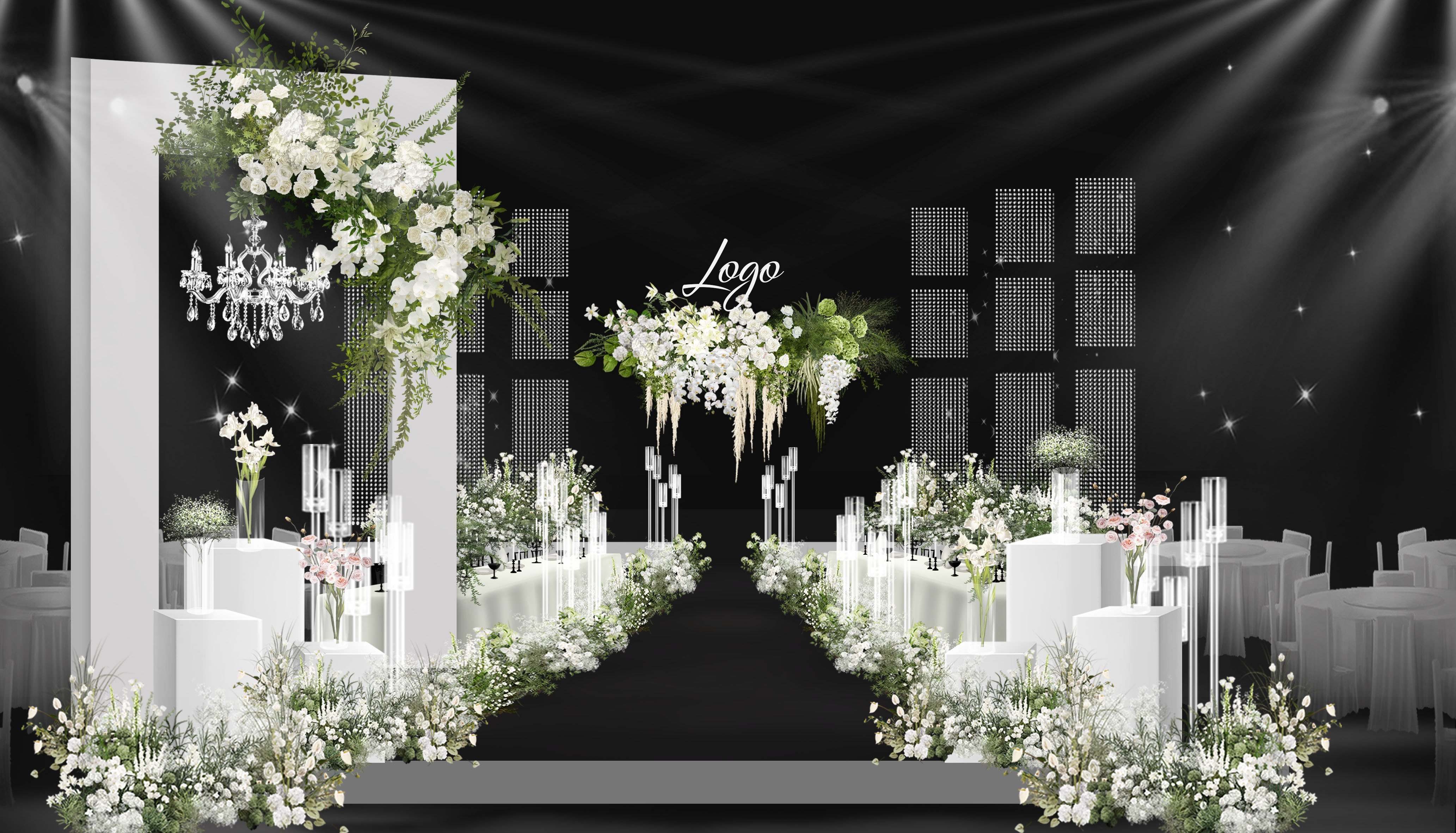 x357 韩式白绿色水晶背景婚礼效果图psd源文件小预算韩式花艺婚礼