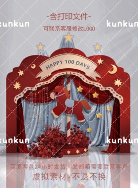 马年宝宝宴红色小马主题宝宝宴马戏团风格-含kt打印文件