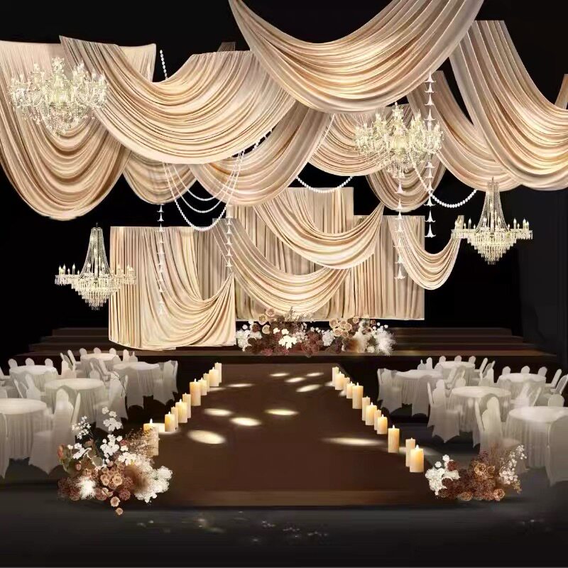 香槟色布幔韩式婚礼效果图布幔婚礼吊顶素材小众婚礼设计