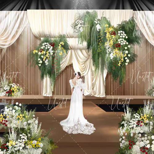 小众香槟咖色布幔野生花艺婚礼舞台文件设计素材psd