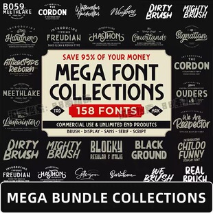 英文字体包库下载ps/procreate无衬线笔刷卡通水彩签名素材