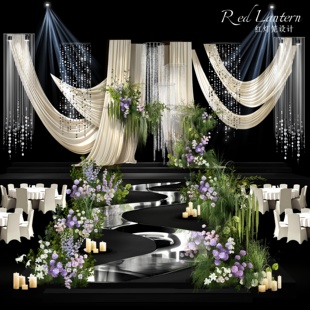 X285 白绿粉紫色韩式花艺素材psd韩系米白香槟色布幔婚礼图素材