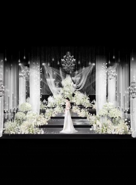白绿色满天星婚礼花艺韩式布幔纱幔婚礼舞台图PSD素材 ZD